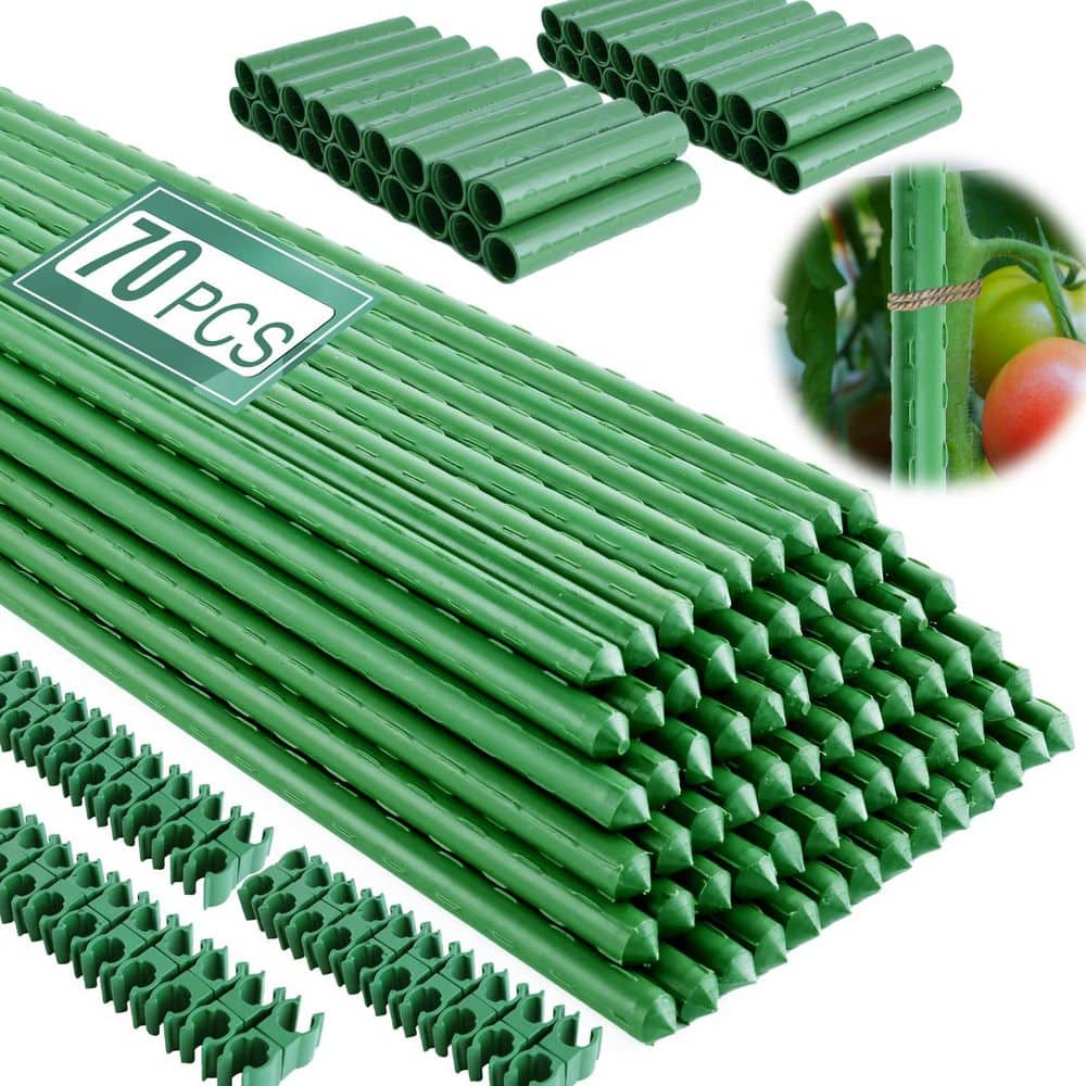 16 in. Garden Support Stakes, Green Plastic Coated Metal Adjustable Plant Stakes with Connectors and Clips (70-Pack) price history on PriceWatchPro