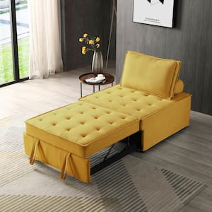 Multifunctional 39 in. Yellow Linen Twin Size Sofa Bed, Convertible Ottoman