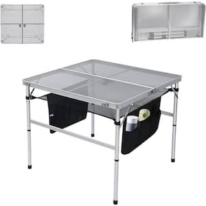 23.6 in. x 23.6 in. Steel Square Table for Grill, Folding Table, Camping Table, for Outdoor Height Adjustable, Mesh Bag