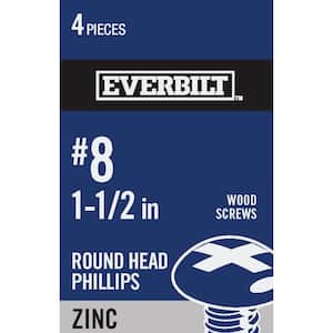 #8 x 1-1/2 in. Zinc Plated Phillips Round Head Wood Screw (4-Pack)