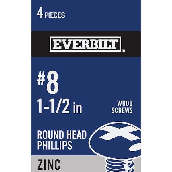 Everbilt #8 x 1-1/2 in. Zinc Plated Phillips Round Head Wood Screw (4-Pack)