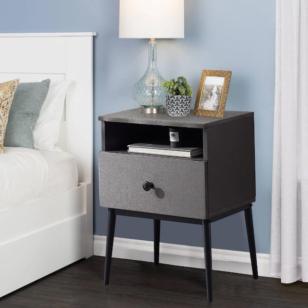 VECELO NightStands Set of 2, Square End Side Table with Drawer and Storage Space for Sofa Couch, Living Room and Bedroom, Gray