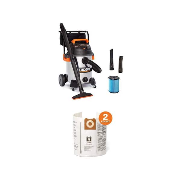 16 Gal 6.5 Peak HP Stainless Steel Wet Dry Vac with Fine Dust Filter and VF3502 Dust Bags (2-Pack)