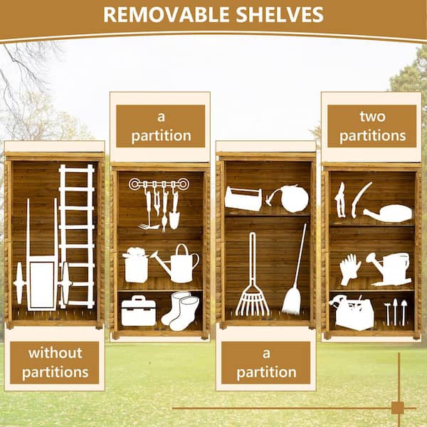 34 in. L x 18.5 in. W x 63 in. H Outdoor Wood Garden Shed 3-Tier Patio Storage Cabinet Coverage 15 sq. ft.