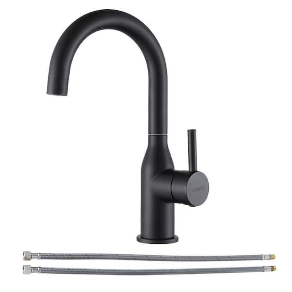 Deck Mount Single Handle Single Hole Bar Faucet with 360° Swivel Spout and Supply Lines in Matte Black