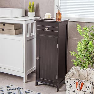 14 in. W x 12 in. D x 34.5 in. H Brown MDF Freestanding Linen Cabinet with Adjustable Shelves