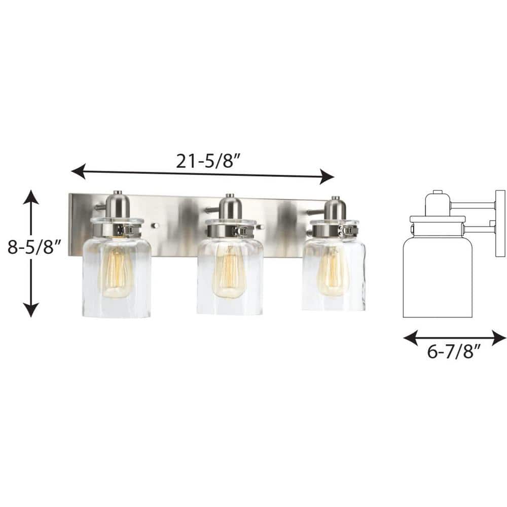 Brushed Nickel 3-Light Vanity with Clear Glass Shades