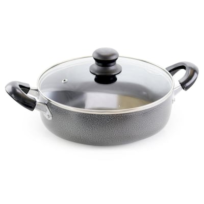 12 in. Aluminum Nonstick Frying Pan in Gray with Glass Lid