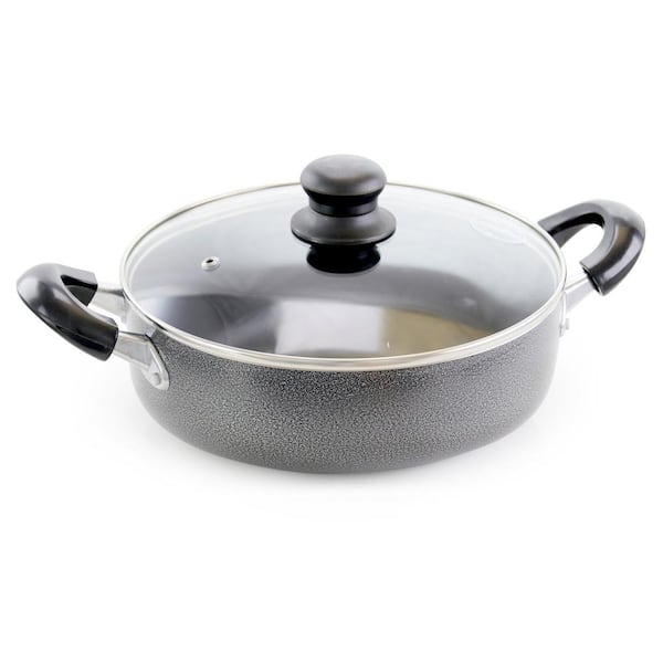 Better Chef 12 in. Aluminum Nonstick Frying Pan in Gray with Glass Lid