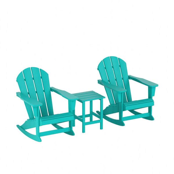 WESTIN OUTDOOR Laguna 3-Piece Fade Resistant Outdoor Patio HDPE Poly Plastic Adirondack Rocking Chairs and Side Table Set, Turquoise