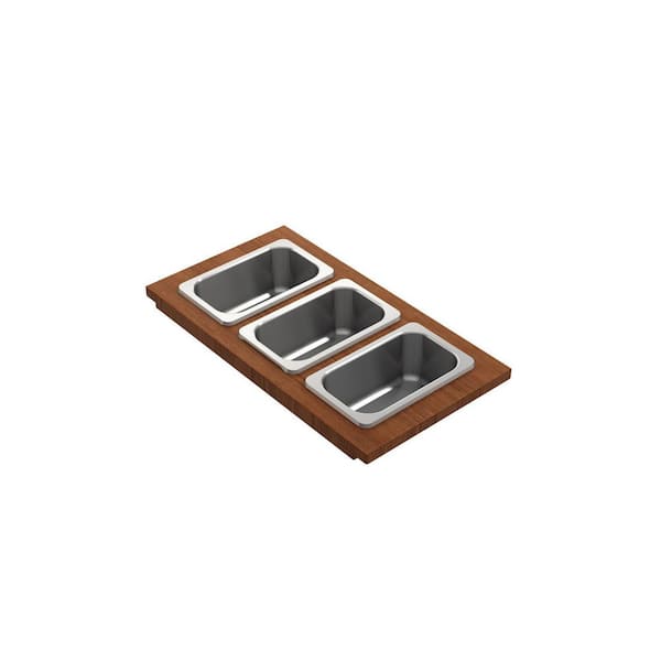 BOCCHI 16 in. Prep Board Set for Workstation Sinks with 3 Rectangular Stainless Steel Bowls
