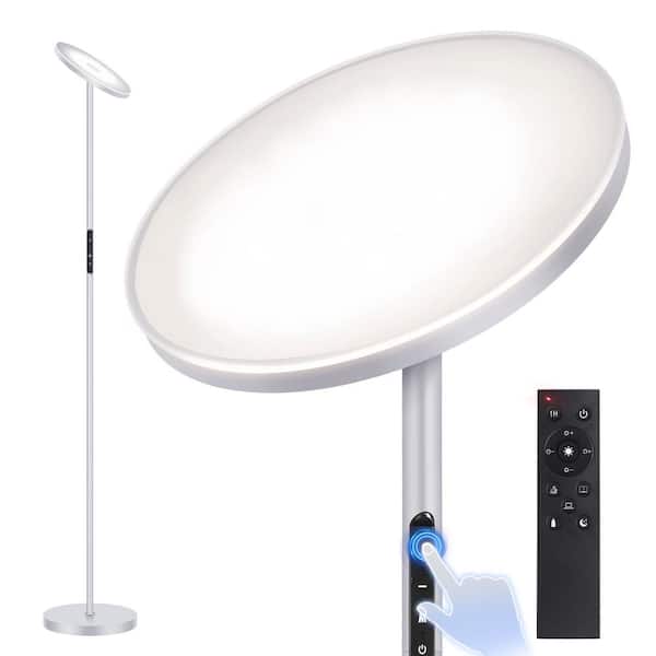 BICIK 71 in. Silver Gray Industrial Dimmable LED Torchiere Floor Lamp with Adjustable Head and Color Temperature Control