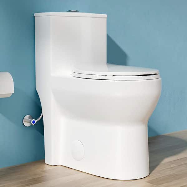 1-Piece Toilet 17 in. Tall Toilet 1.0/1.28 GPF Dual Flush Round Toilet in White with Soft Close Seat Included ADA Toilet