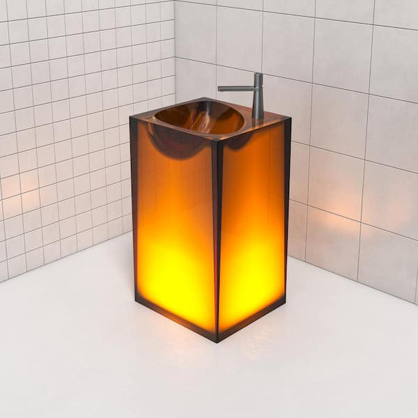 Vanity Art 20 in. L x 18 in. W x 33.5 in. H Stone Resin Transparent Freestanding Pedestal Sink Basin without Faucet Hole in Coffee