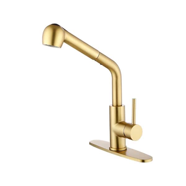 Tahanbath Single Handle Kitchen Sink Faucet with Pull Out Sprayer in Brushed Gold