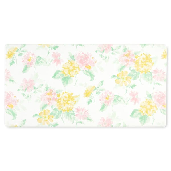 MARTHA STEWART Amber Floral Daisy Stripe Pink/Yellow 20 in. x 39 in. Anti Fatigue Reversible Water Resistant Kitchen Mat