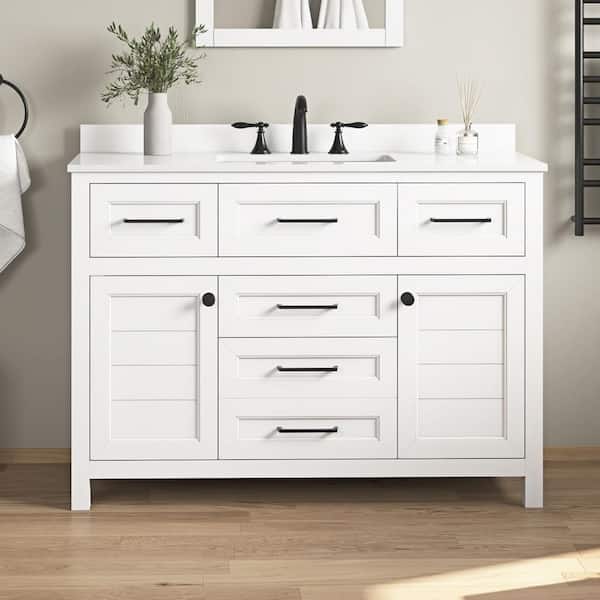 Home Decorators Collection Hanna 48 in. W x 19 in. D x 34 in. H Single Sink Bath Vanity in White with White Engineered Stone Top