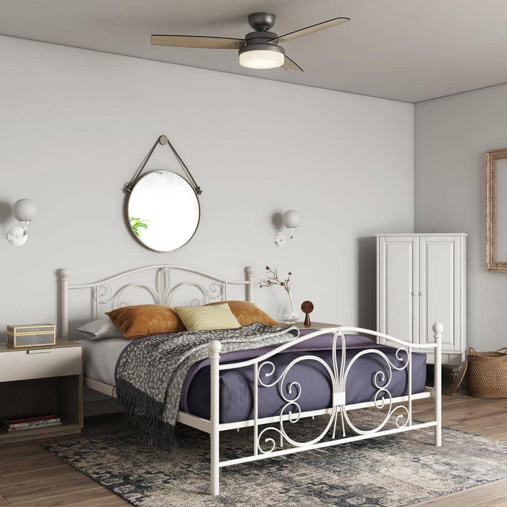 White Metal Full Bed with Scrollwork Headboard