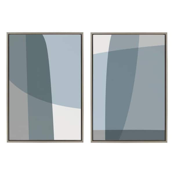 Kate and Laurel Sylvie Zen Abstract Blue and Gray Stones by the Creative Bunch Studio 2 Piece Framed Art Print 23 in. x 33 in.