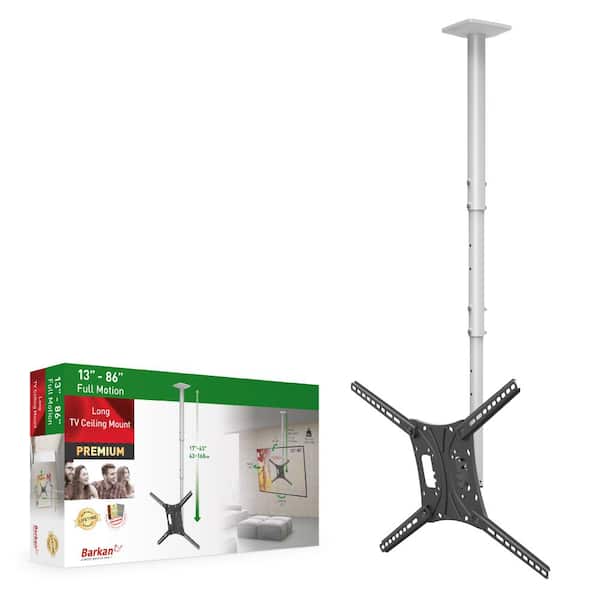 Barkan 13 in. - 75 in. Full Motion - 3 Movement Flat/Curved Long TV Ceiling Mount White and Black Telescopic Adjustment