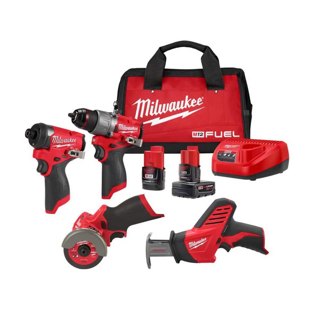 M12 FUEL 12-Volt Li-Ion Brushless Cordless Hammer Drill & Impact Driver Combo Kit w/2 Batteries, Cut Off Saw & Recip Saw price history on PriceWatchPro