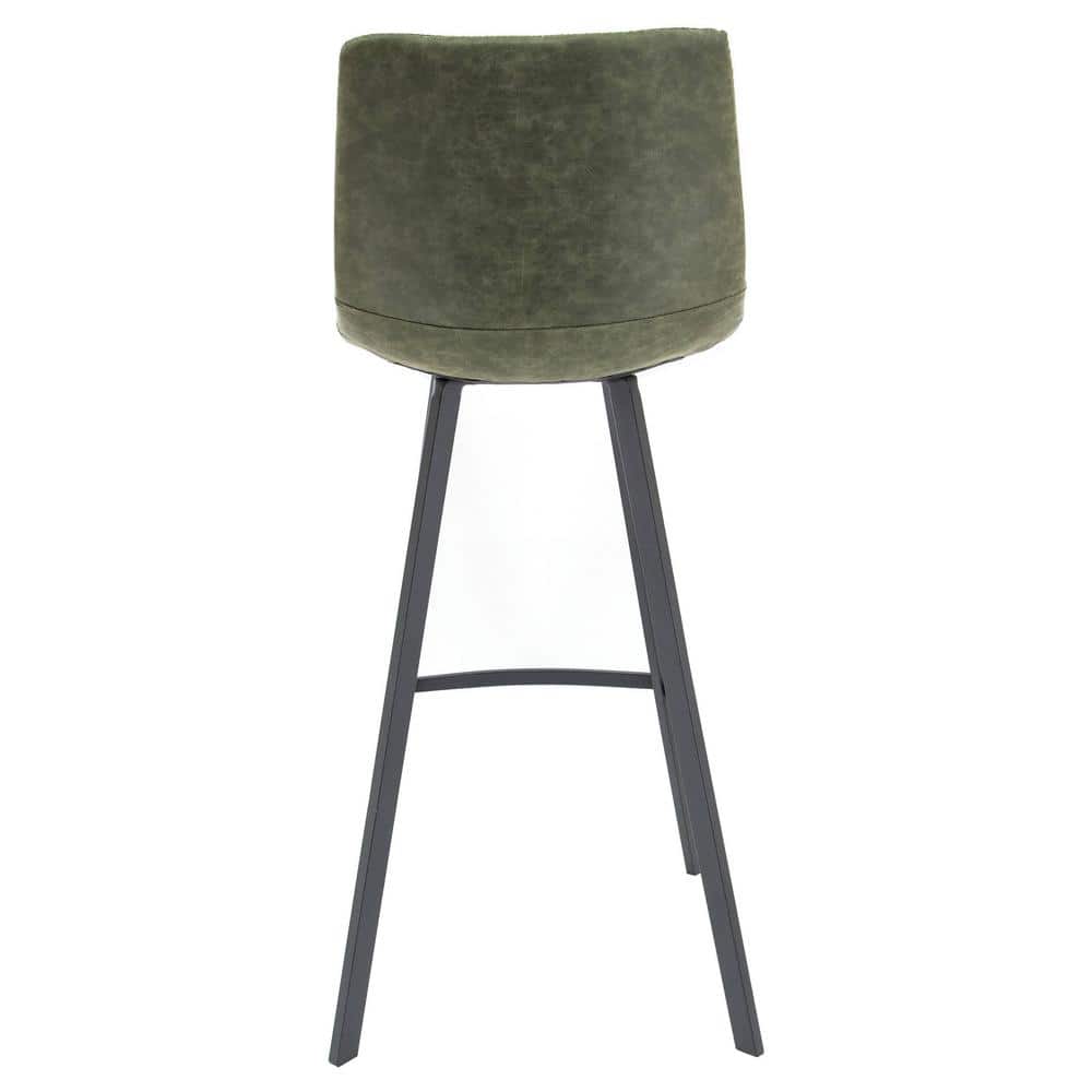 Elland Olive Green Leather Bar Stool with Iron Legs