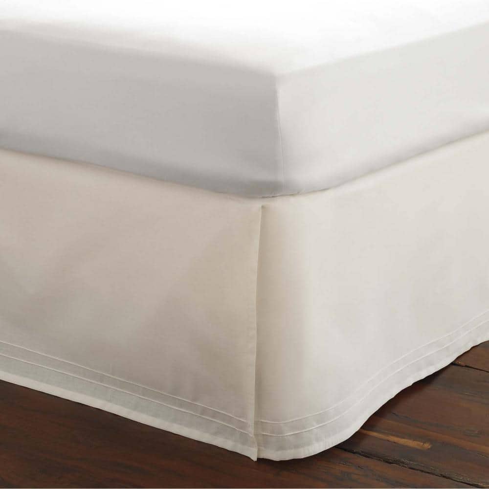 Laura Ashley Solid 1-Piece White Cotton 14.5 in. Drop Queen Bed Skirt ...