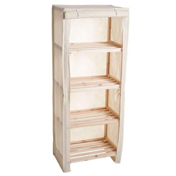 Lavish Home 4-Tier Wood Storage Shelving Rack with Removable Cover
