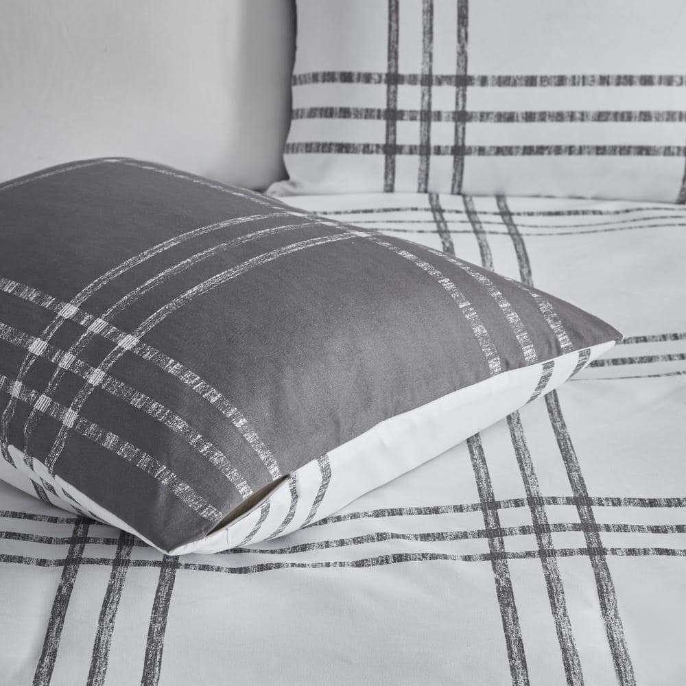 Twin XL White and Gray Microfiber Reversible Comforter Set