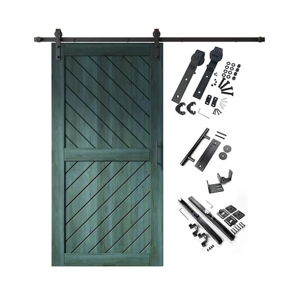 HOMACER XT4 36 in. x 80 in. C-Panel Royal Pine Slanted Stripe Design Solid Pine Wood Sliding Barn Door with Hardware Kit