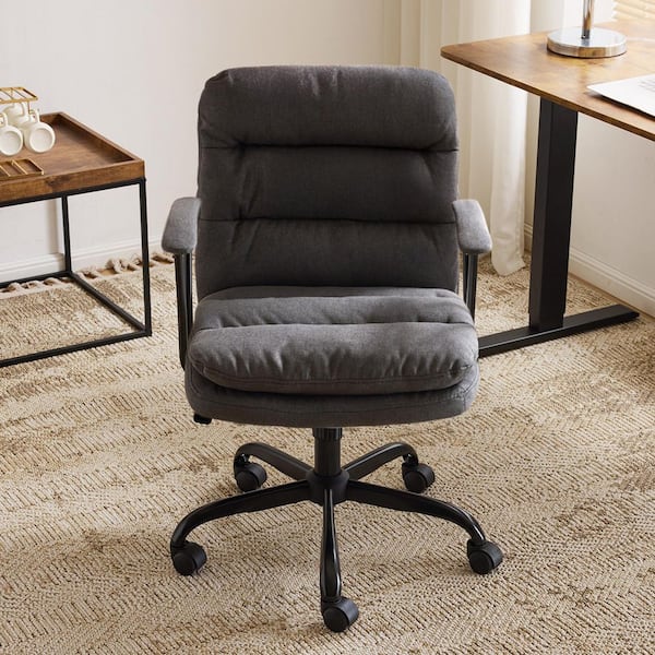 Polyester Fabric Adjustable Height Swivel Task Chair in Dark Gray with Non-Adjustable Arms