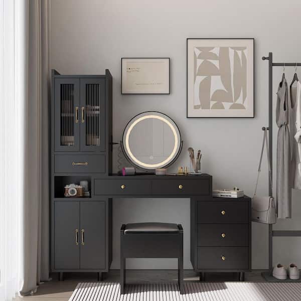 Karl home 2-Piece Black Makeup Vanity Set with Adjustable Mirror