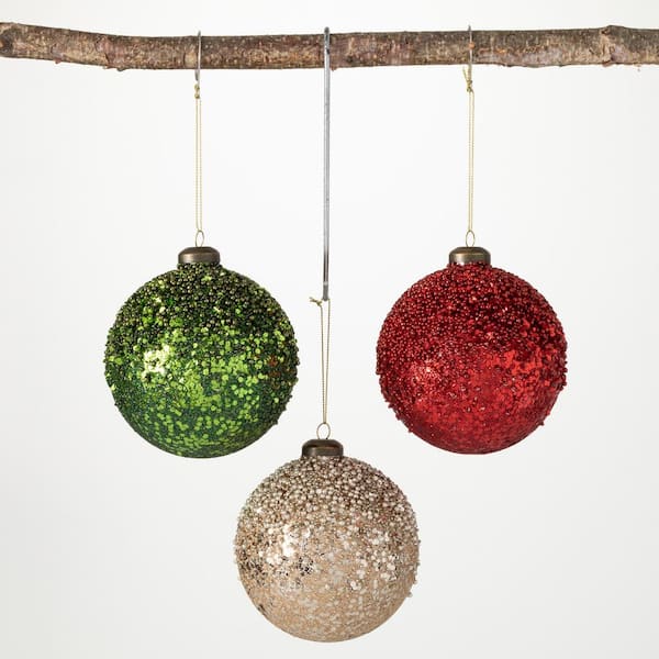 SULLIVANS 4 in. Glitter Ball Ornament - Set of 3, Multicolored Christmas Ornaments