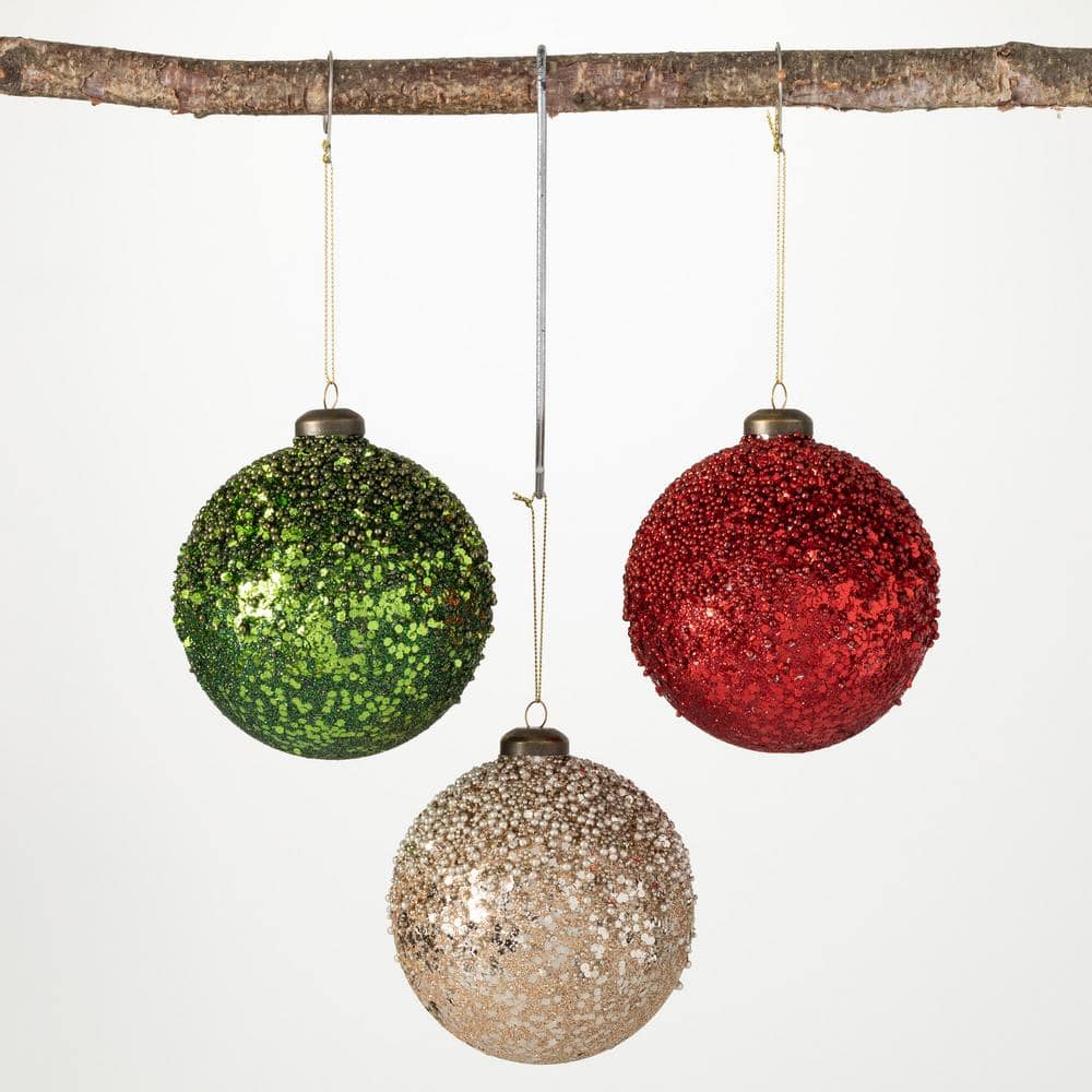 Assorted Neutral Palette Glass Finial Ornament - Set of 4