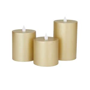 Gold Wax Traditional Flameless Candle (Set of 3)