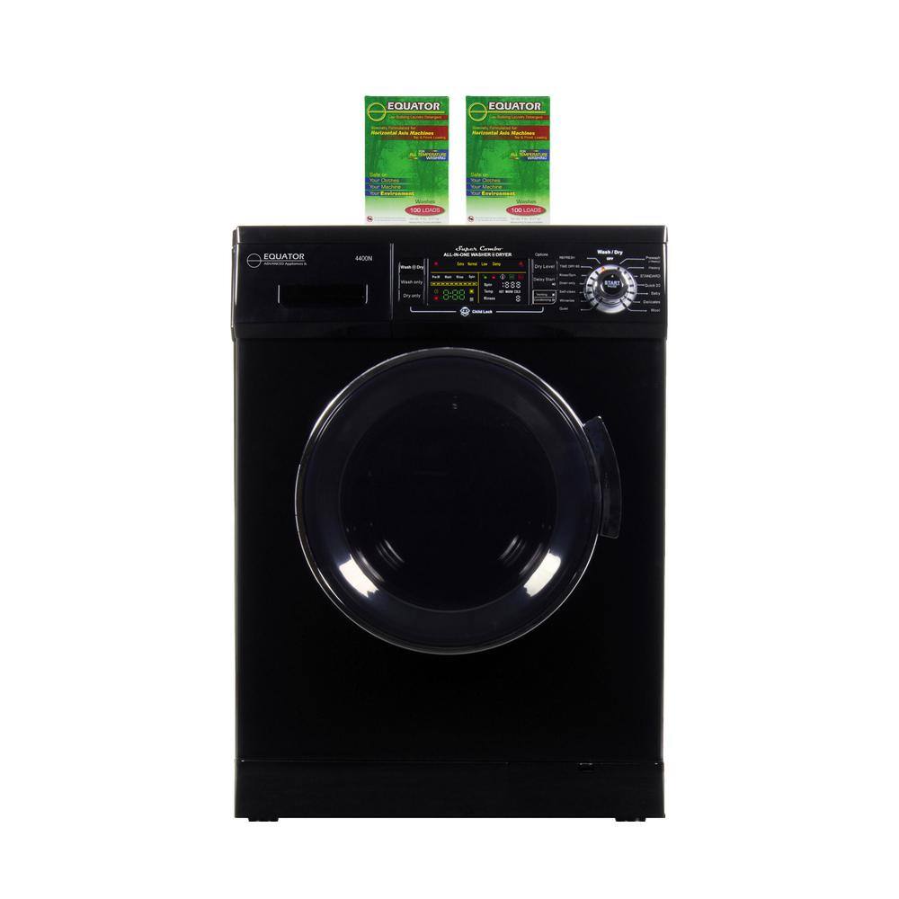 Equator 1.57 cu. ft. 110V All-in-One Washer and Dryer Combo in Black with 2 Boxes of HE Detergent