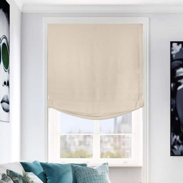 Ivory Cordless Light Filtering Privacy Polyester Roman Shade 35 in. W x 64 in. L