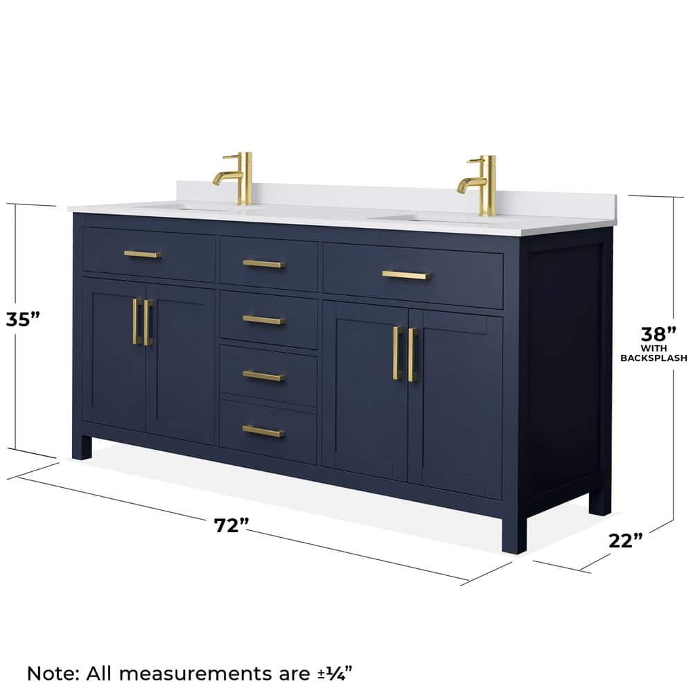 Beckett 72" Dark Blue Freestanding Double Vanity with White Marble Top
