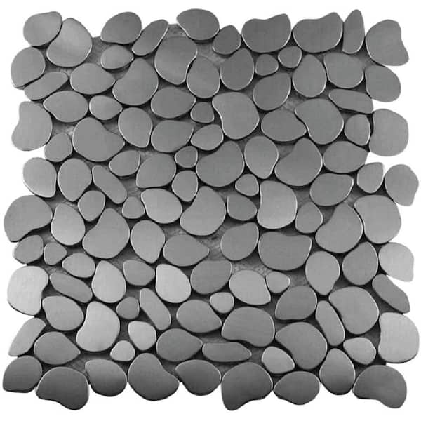 Apollo Tile Silver 4 in. x 5 in. Polished Stainless Steel Pebble Pattern Floor and Wall Mosaic Tile Sample (0.13 sq.ft./Piece)