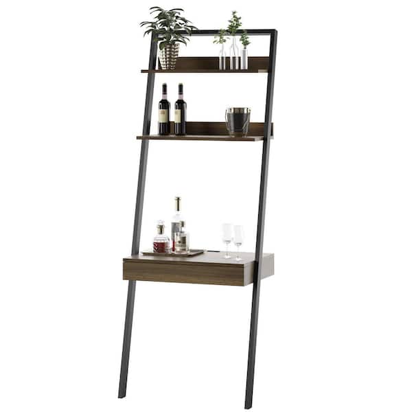 Twin Star Home 30 in. Rectangular Plainview Walnut Wood 2 Shelves Ladder Desk with Power ODP490 TPW31 The Home Depot