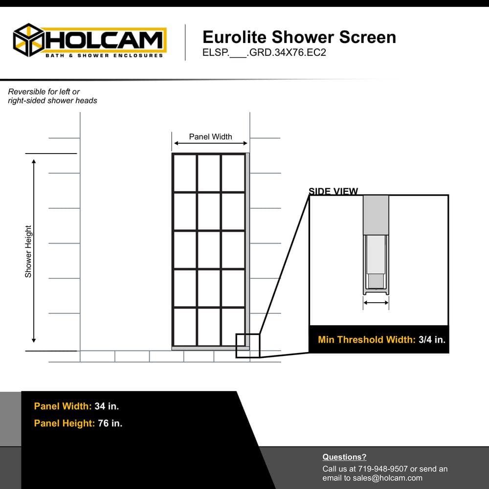 Matte Black Semi-Frameless Grid Patterned Shower Door, 34 x 76 in.