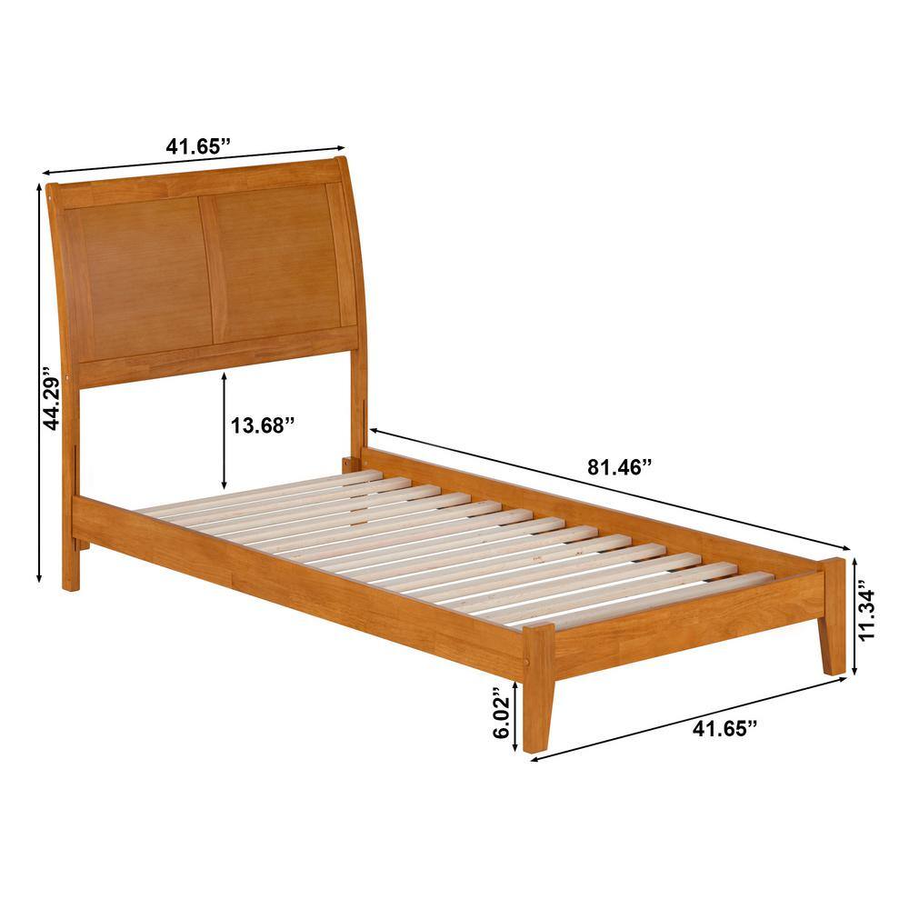 Portland Light Toffee Twin Wood Platform Bed with Upholstered Headboard