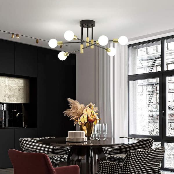 Deyidn 6-Light Vintage Black and Gold Linear Sputnik Chandelier