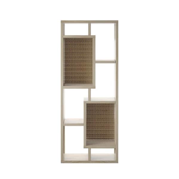 Twin Star Home 69.63 in. Bishop Oak 2-Shelf Multipurpose Bookcase and TV Stand with Open Storage Fits TV's up to 80 in.