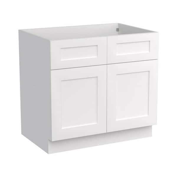 Shaker 36 in. W x 24 in. D x 34.5 in. H Plywood Ready to Assemble Floor Base Kitchen Cabinet in White w/ Full Extension