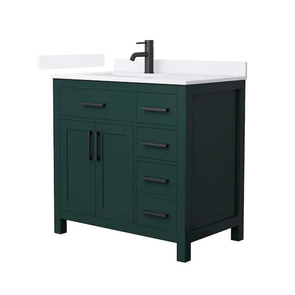 Wyndham Collection Beckett 36 in. Single Freestanding Green Bath Vanity with White Quartz Top (Assembled)