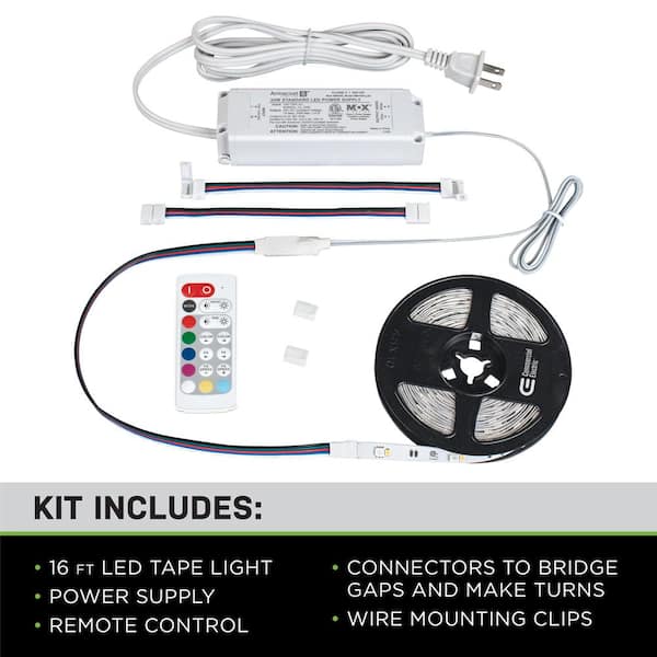 Commercial Electric 16 ft. LED White and RGB Tape Light Kit- Under
