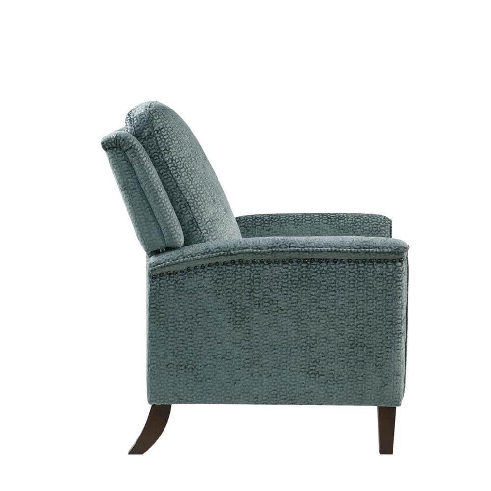 Elegant Gray Velvet Push Back Recliner with Bronze Nailhead Trim