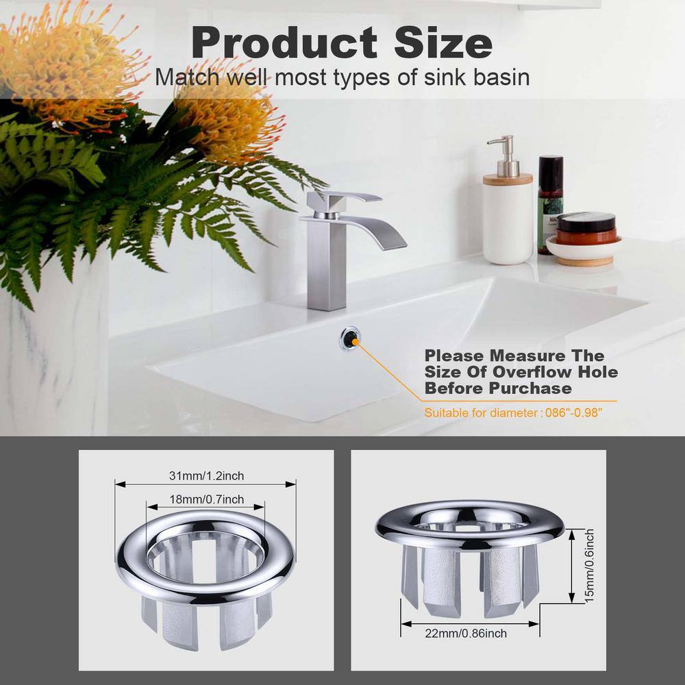 Chrome Plastic Bathroom and Kitchen Sink Overflow Ring Set