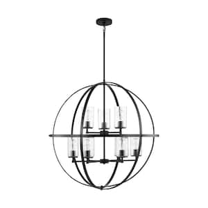 Alturas 9-Light Midnight Black Modern Hanging Globe Chandelier with Clear Seeded Glass Shades